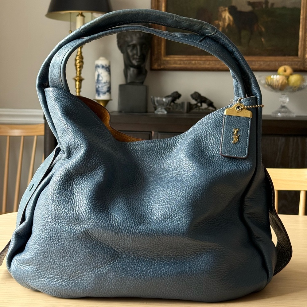 Coach 1941 Nomad Hobo 31 Pebble Leather Blue Slouch Shoulder Bag Style 31780